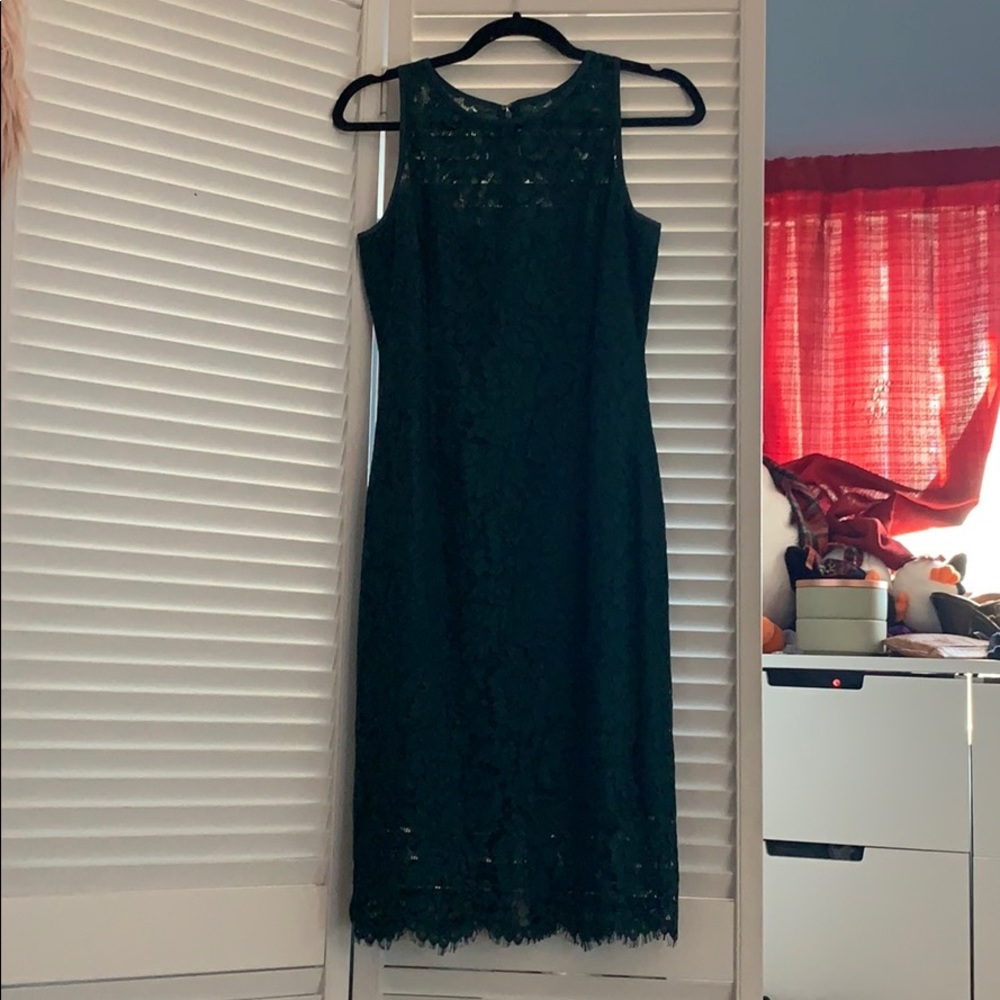 Teal sleeveless lace cocktail dress
